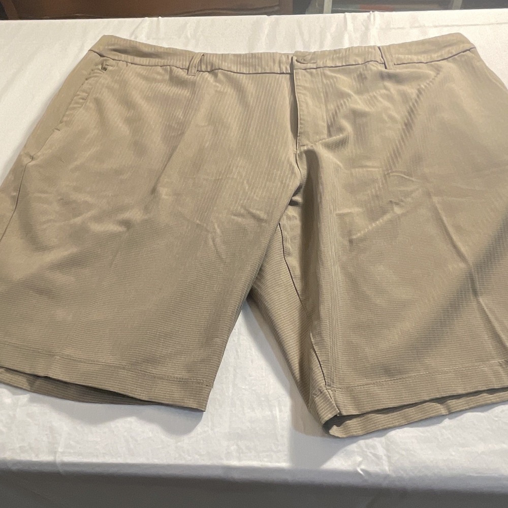 Hang Ten Men's Beige Stripe Chino Shorts Polyester 11" Inseam Flat Front